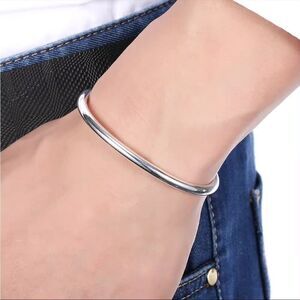 925 Sterling Silver Bangle Bracelet Unisex Simple Round Silver Bracelet